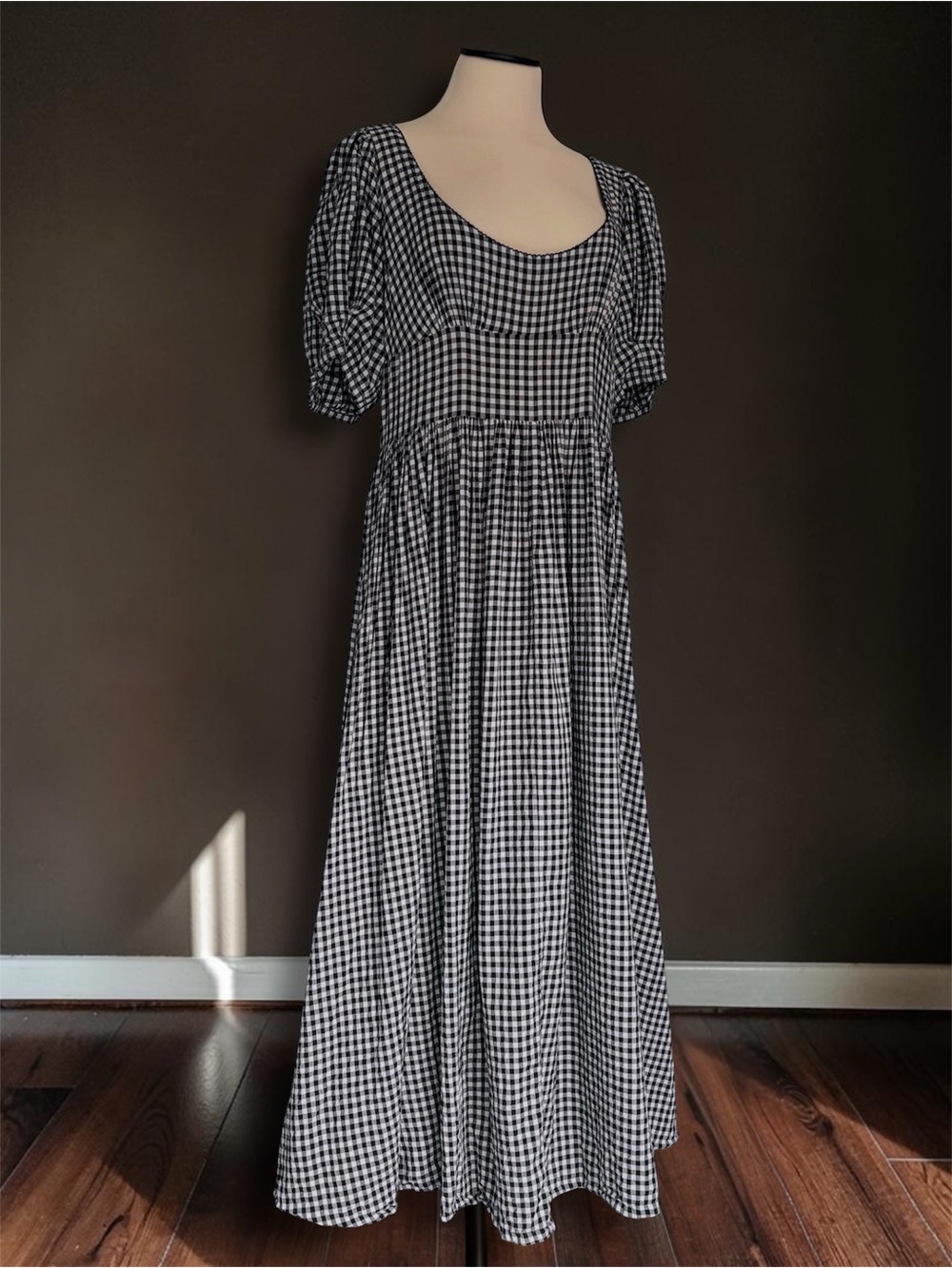 Doen Kennedy Gingham Check Puff Sleeve Maxi Dress Black Ink